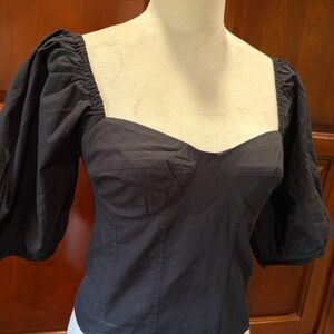 NWT GAP SzMed Tall black cropped fitted balloon sleeve top